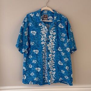 Steve And Barry’s 100% Cotton Vintage Blue Floral Hawaiian Button-Up Shirt